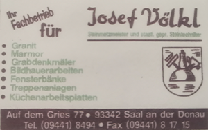 Visitenkarte Steinmetzbetrieb V&ouml;lkl Saal an der Donau